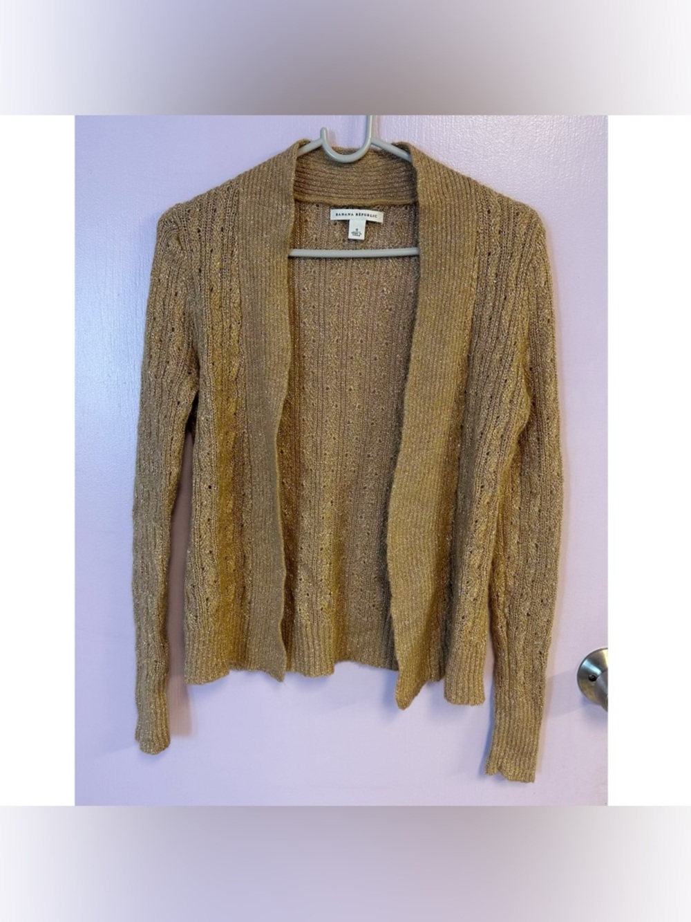 Banana Republic Gold Glimmer Open Front Pointelle Cardigan Size S